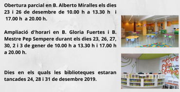 Horarios en las bibliotecas durante las fiestas navideñas