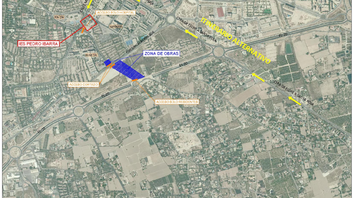 Las obras del aliviadero de aguas pluviales entre la antigua y la nueva Ronda Sur en el camino Viejo de Santa Pola se inician el próximo lunes