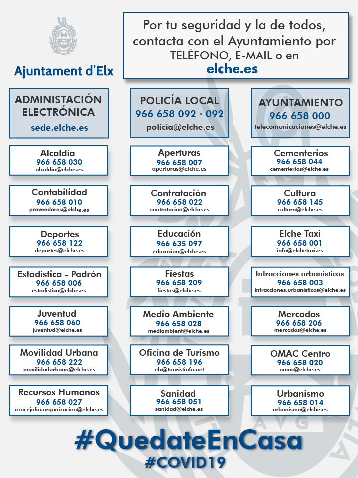 El Ayuntamiento publica un listado de teléfonos para que la población pueda contactar durante el aislameniento por el coronavirus