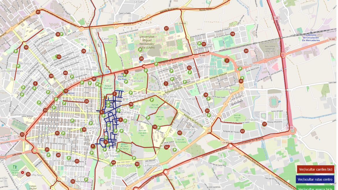 Movilidad unifica el mapa con la información sobre estaciones de Bicielx, aparcabicis y carriles bicis