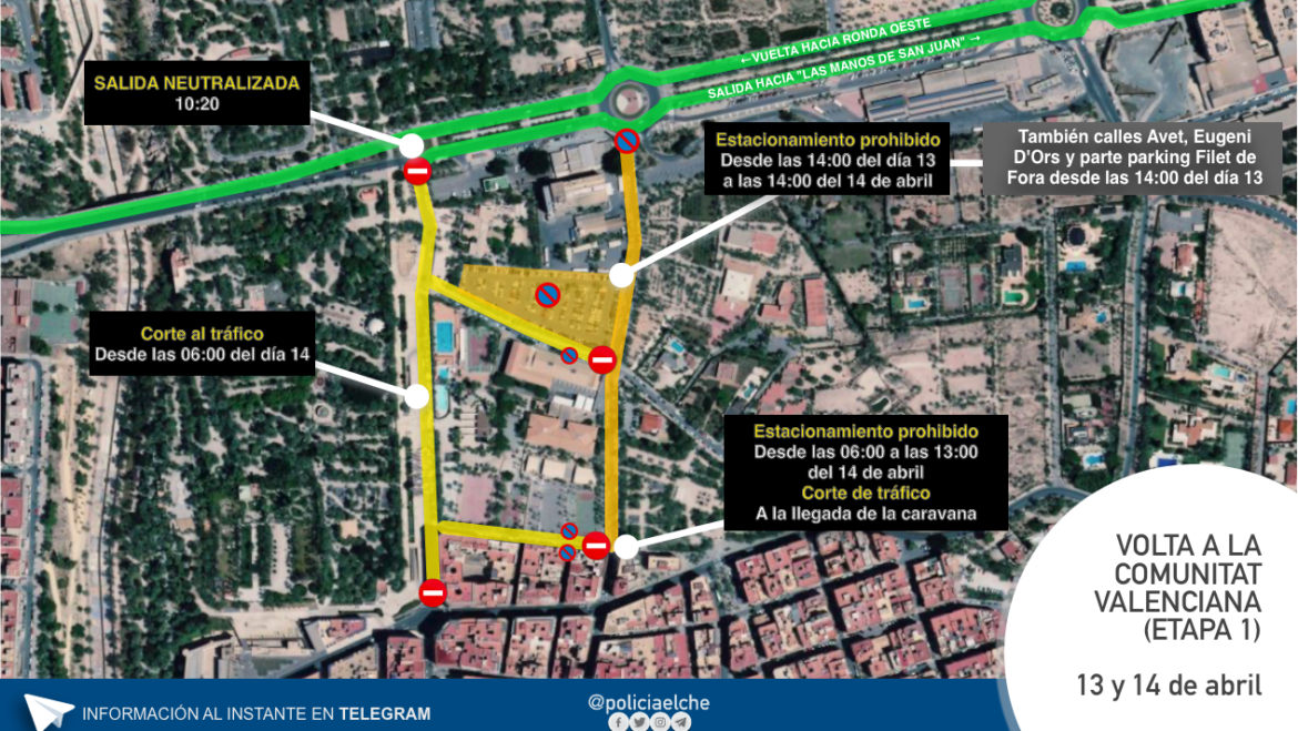 Cortes de tráfico por el paso de la Vuelta Ciclista a la Comunidad Valenciana en Elche