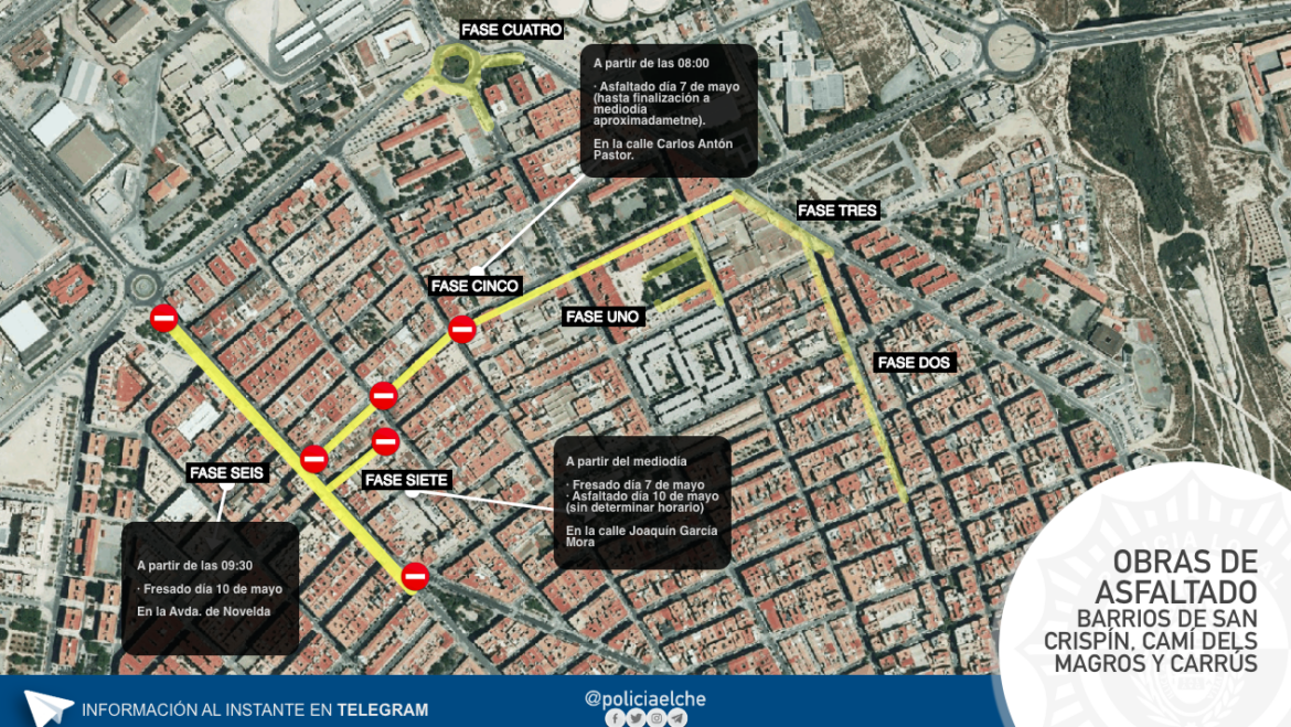 Plan de asfaltado en barrios San Crispín, Camí del Magros y Carrús.
