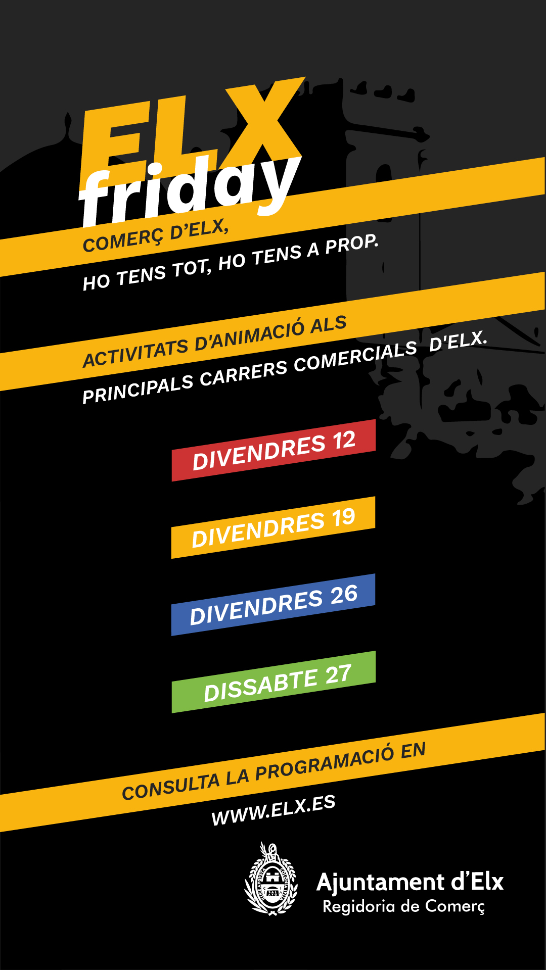 Cartel Elx Friday Elche calienta motores para el Black Friday con la campaña de animación comercial ‘Elx Friday’