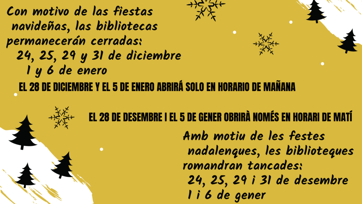 Horarios de las bibliotecas municipales durante las fiestas navideñas