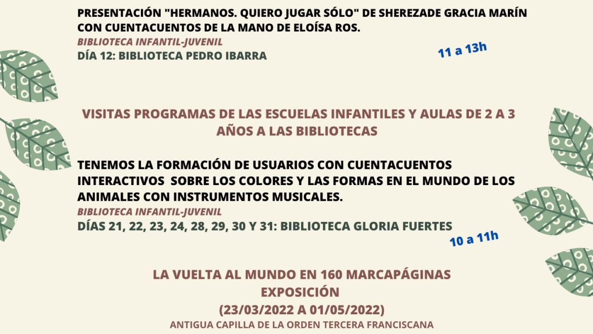 Programación del mes de marzo en las Bibliotecas Municipales