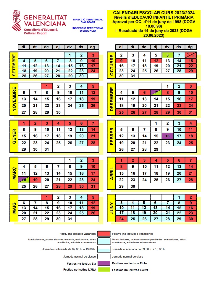 Calendario escolar elche 2022-23