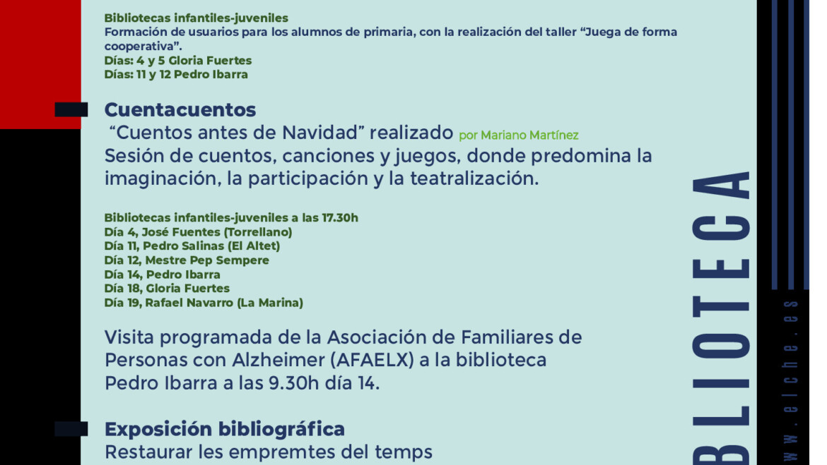 Agenda de actividades para el mes de diciembre en las bibliotecas municipales