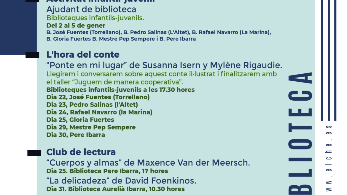 Agenda d’activitats per al mes de gener a les biblioteques municipals