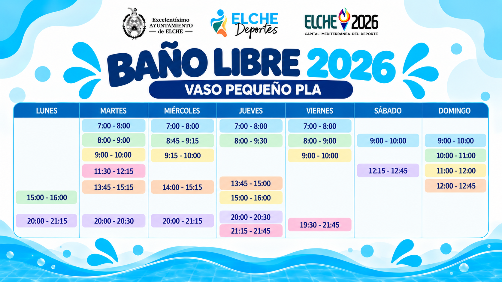 HORARIO BAÑO LIBRE VASO PEQUEÑO PLA