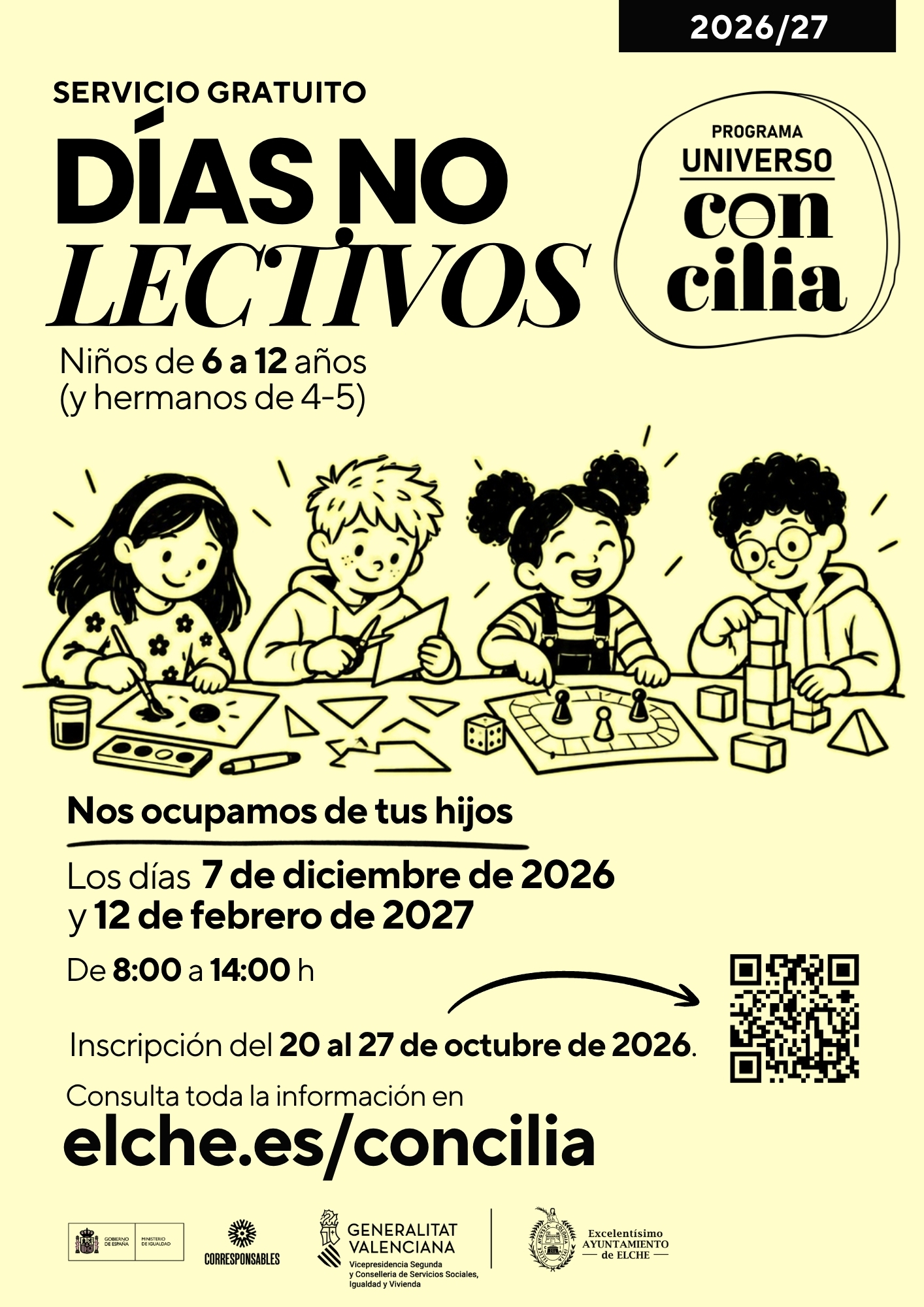 CARTEL NO LECTIVOS programa universo concilia ELCHE